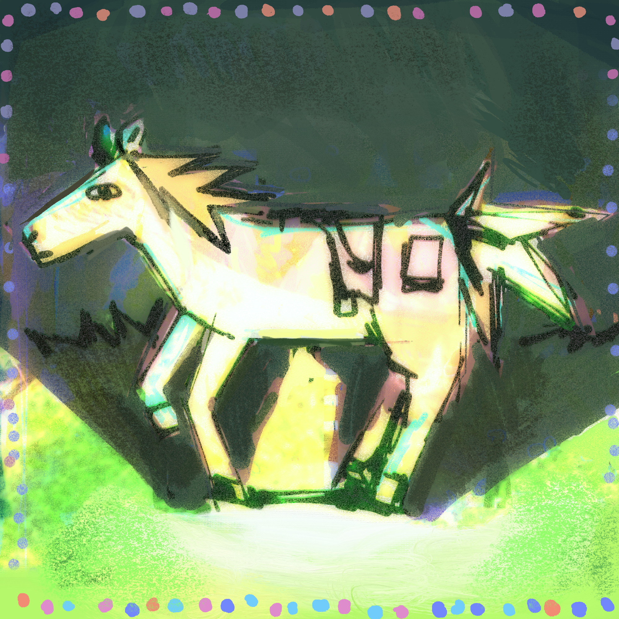 painted horse with a colorful border