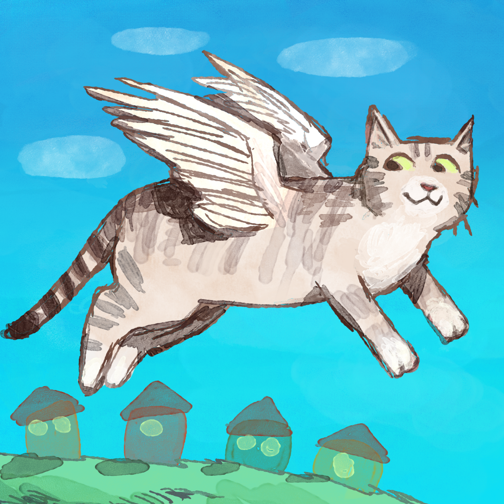 cat angel painting
